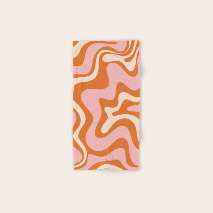 Retro Liquid Swirl Abstract Pattern Pink Orange Cream Bath Towel Gallery Image 1