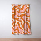 Retro Liquid Swirl Abstract Pattern Pink Orange Cream Window Curtain Gallery Image 3