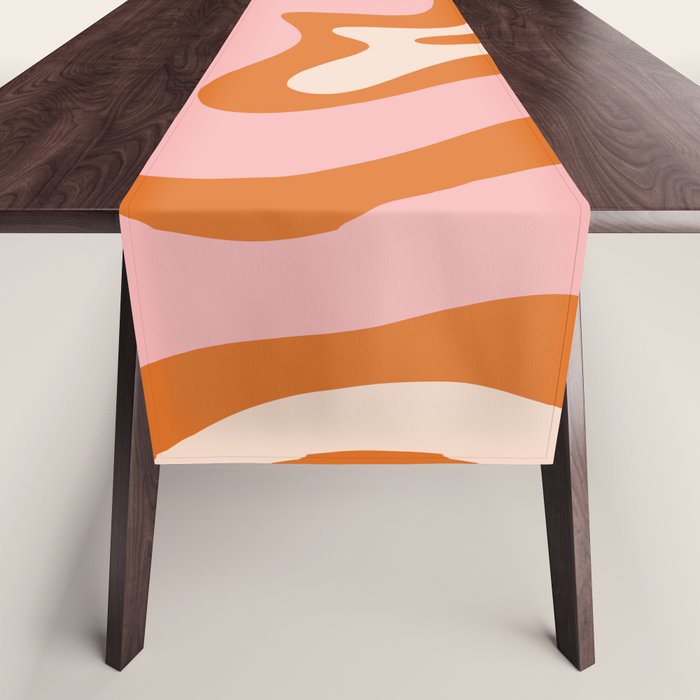 Retro Liquid Swirl Abstract Pattern Pink Orange Cream Table Runner Gallery Image 1