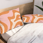 Retro Liquid Swirl Abstract Pattern Pink Orange Cream Pillow Sham Gallery Image 2