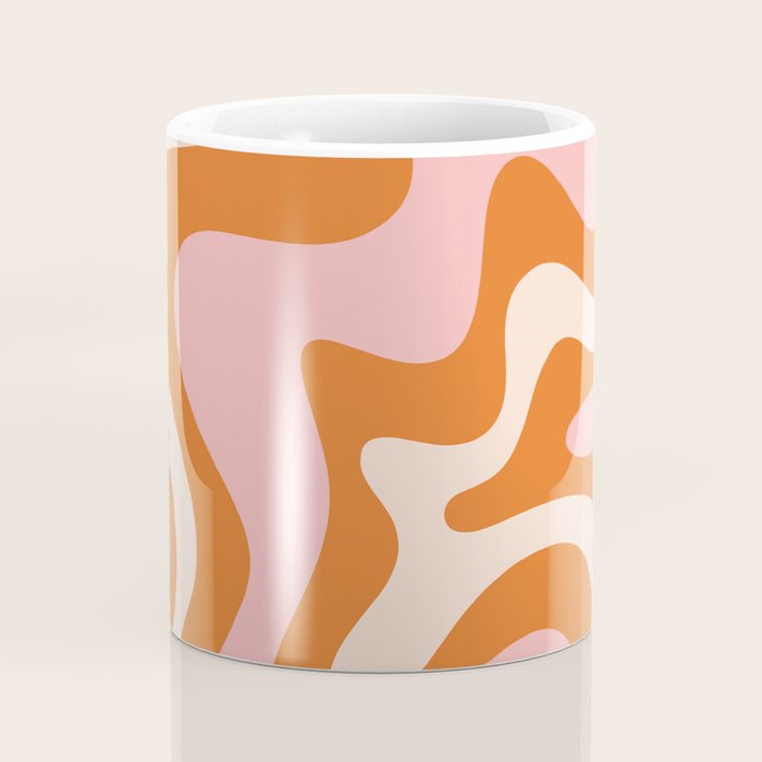 Retro Liquid Swirl Abstract Pattern Pink Orange Cream Coffee Mug Gallery Image 4