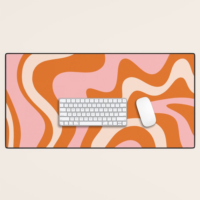 Retro Liquid Swirl Abstract Pattern Pink Orange Cream Desk Mat Gallery Image 1
