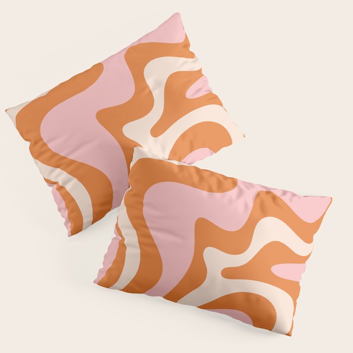 Retro Liquid Swirl Abstract Pattern Pink Orange Cream Pillow Sham Gallery Image 3