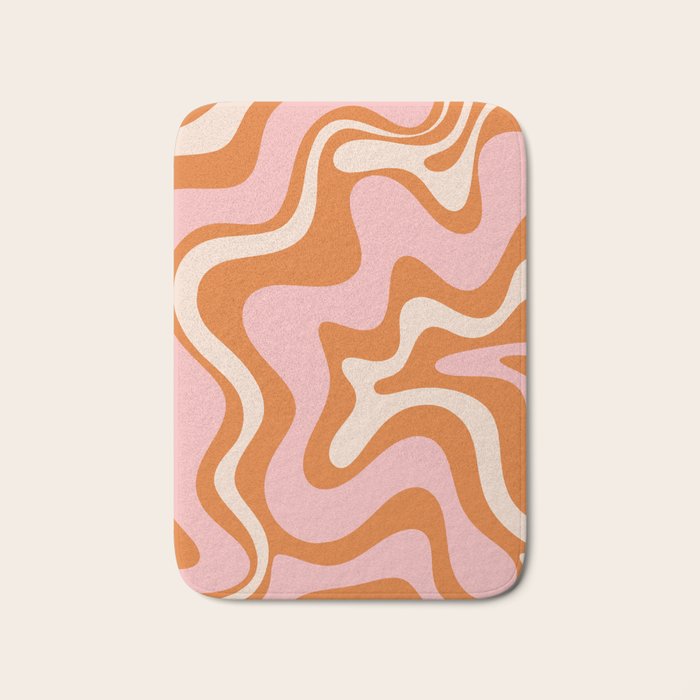 Retro Liquid Swirl Abstract Pattern Pink Orange Cream Bath Mat Gallery Image 1