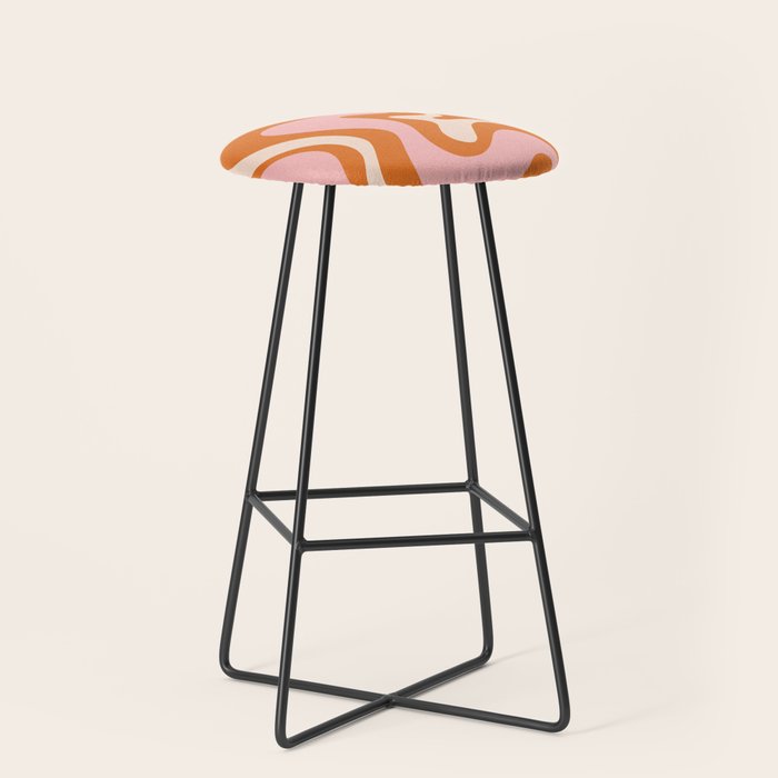 Retro Liquid Swirl Abstract Pattern Pink Orange Cream Stool Gallery Image 1