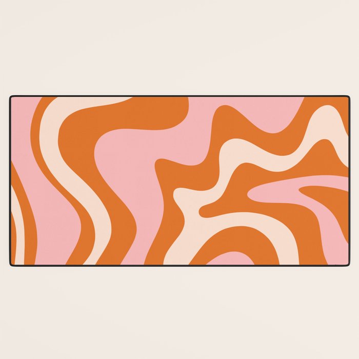 Retro Liquid Swirl Abstract Pattern Pink Orange Cream Desk Mat Gallery Image 3