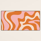 Retro Liquid Swirl Abstract Pattern Pink Orange Cream Desk Mat Gallery Image 3