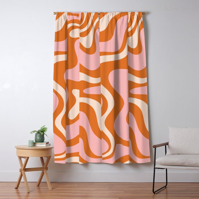 Retro Liquid Swirl Abstract Pattern Pink Orange Cream Window Curtain Gallery Image 5