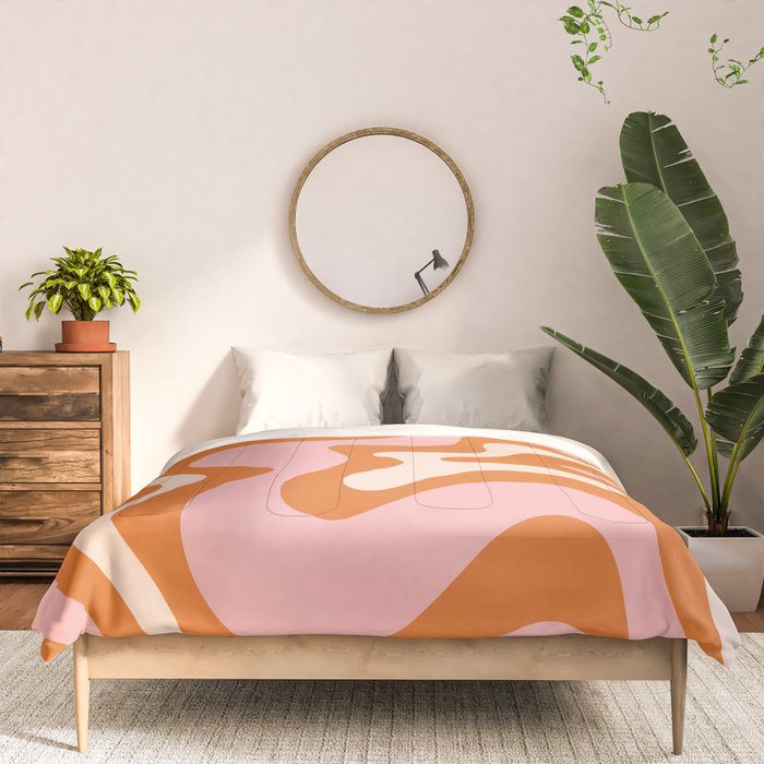 Retro Liquid Swirl Abstract Pattern Pink Orange Cream Comforter Gallery Image 3