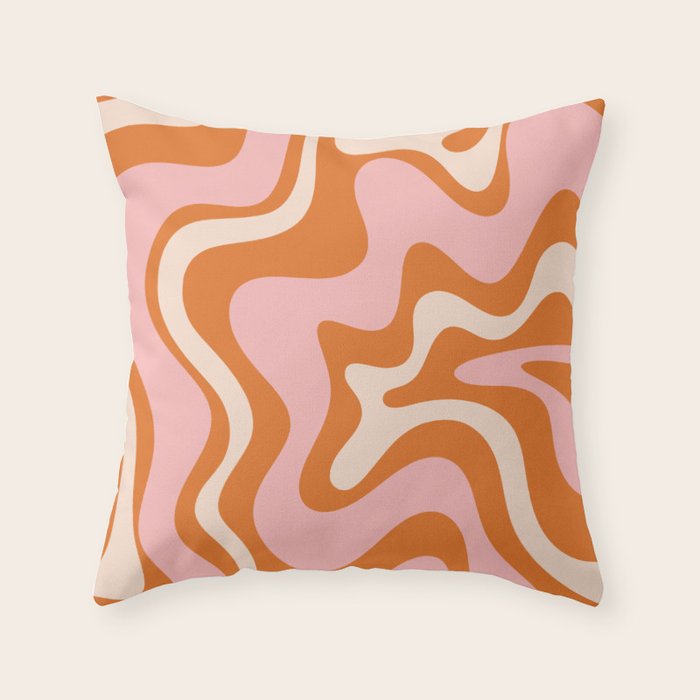 Retro Liquid Swirl Abstract Pattern Pink Orange Cream Throw Pillow Gallery Image 1