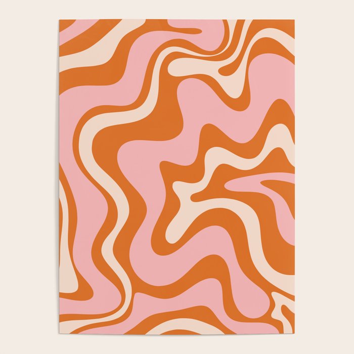 Retro Liquid Swirl Abstract Pattern Pink Orange Cream Poster Gallery Image 4