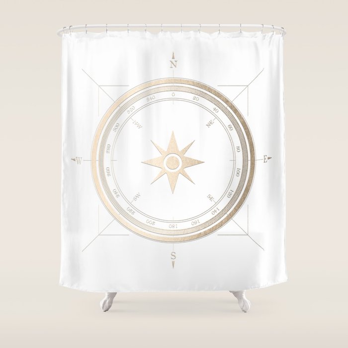 Gold Compass on White II Shower Curtain Gallery Image 1
