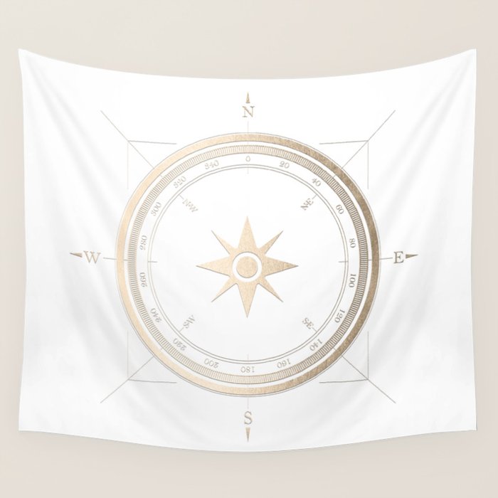 Gold Compass on White II Wall Tapestry Gallery Image 4