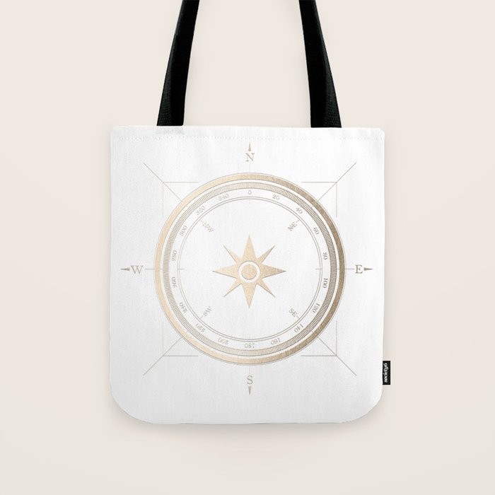 Gold Compass on White II Tote Bag Gallery Image 1
