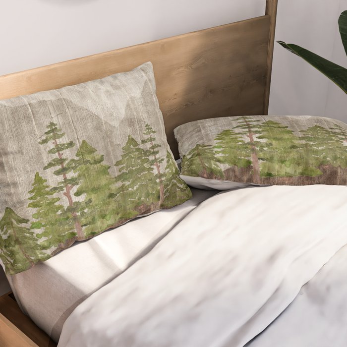Mountain Range Woodland Forest Pillow Sham Gallery Image 2