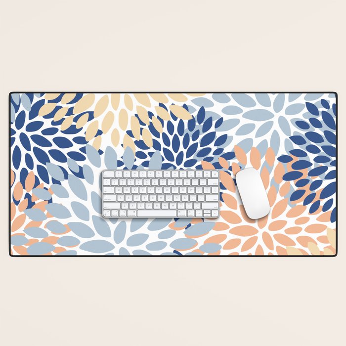 Festive, Floral Print, Coral, Peach, Light Blue, Navy Desk Mat Gallery Image 1