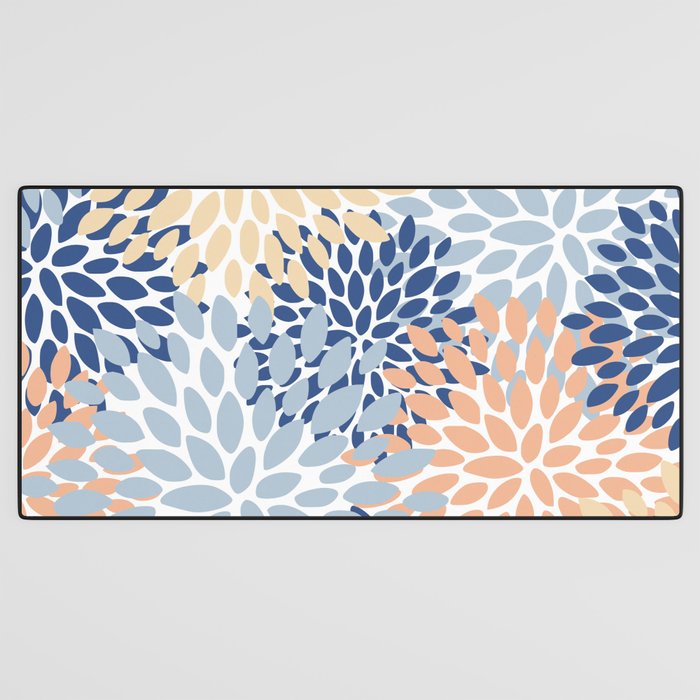 Festive, Floral Print, Coral, Peach, Light Blue, Navy Desk Mat Gallery Image 3
