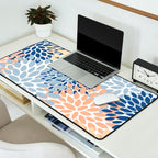 Festive, Floral Print, Coral, Peach, Light Blue, Navy Desk Mat Gallery Image 2