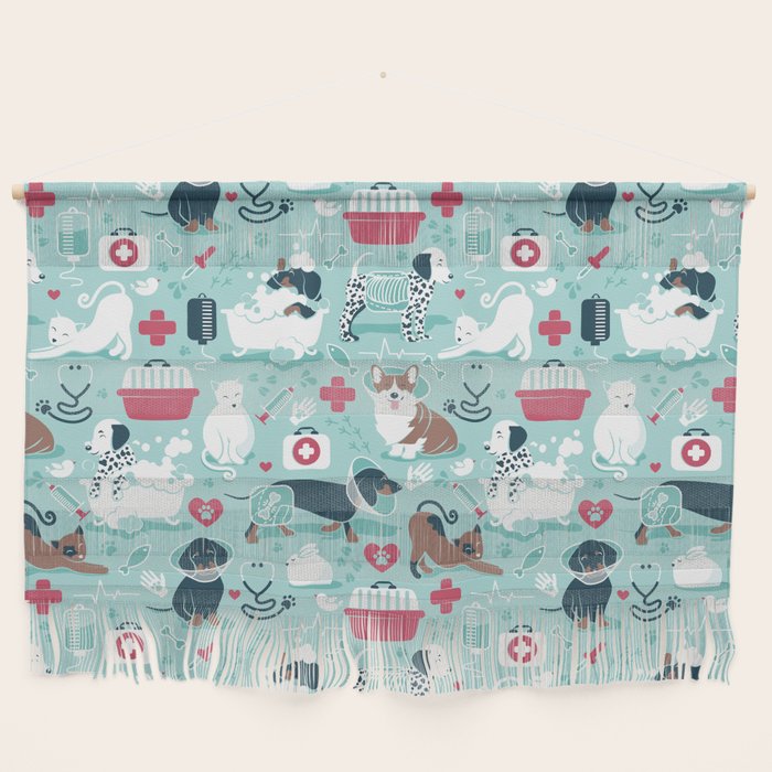 Veterinary medicine, happy and healthy friends // aqua background Wall Hanging Gallery Image 1