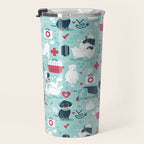 Veterinary medicine, happy and healthy friends // aqua background Travel Mug Gallery Image 3