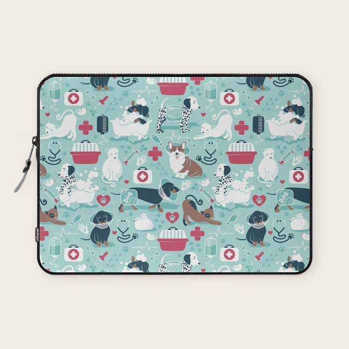 Veterinary medicine, happy and healthy friends // aqua background Laptop Sleeve Gallery Image 1