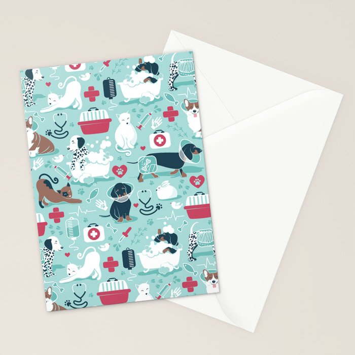 Veterinary medicine, happy and healthy friends // aqua background Stationery Card Gallery Image 2