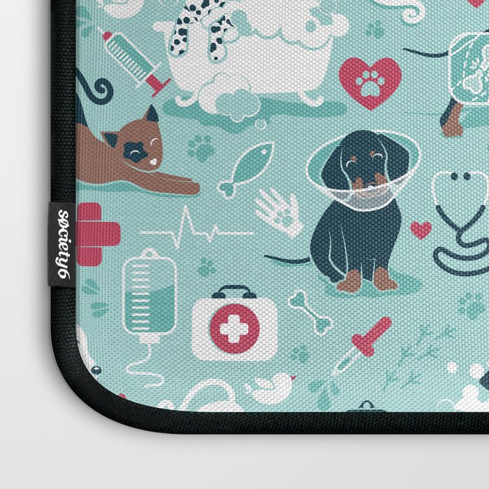 Veterinary medicine, happy and healthy friends // aqua background Laptop Sleeve Gallery Image 3