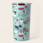 Veterinary medicine, happy and healthy friends // aqua background Travel Mug Gallery Image 1