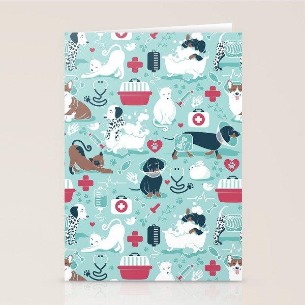 Veterinary medicine, happy and healthy friends // aqua background Stationery Card Gallery Image 1