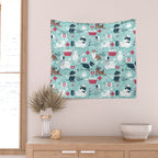 Veterinary medicine, happy and healthy friends // aqua background Wall Tapestry Gallery Image 2