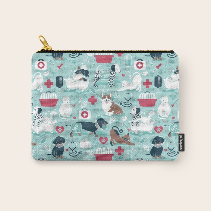 Veterinary medicine, happy and healthy friends // aqua background Carry All Pouch Gallery Image 1