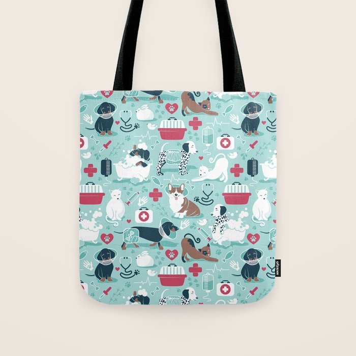 Veterinary medicine, happy and healthy friends // aqua background Tote Bag Gallery Image 1