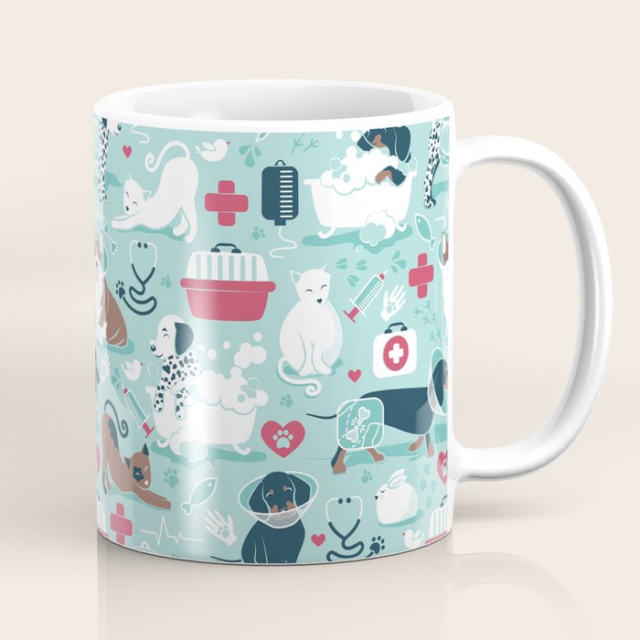 Veterinary medicine, happy and healthy friends // aqua background Coffee Mug Gallery Image 1