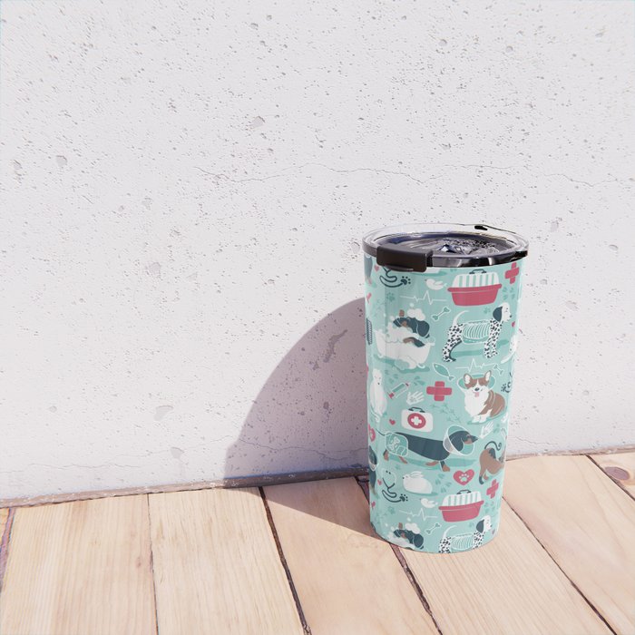 Veterinary medicine, happy and healthy friends // aqua background Travel Mug Gallery Image 4