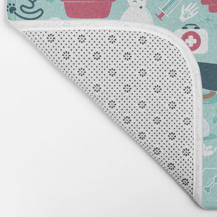 Veterinary medicine, happy and healthy friends // aqua background Bath Mat Gallery Image 2