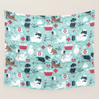 Veterinary medicine, happy and healthy friends // aqua background Wall Tapestry Gallery Image 4
