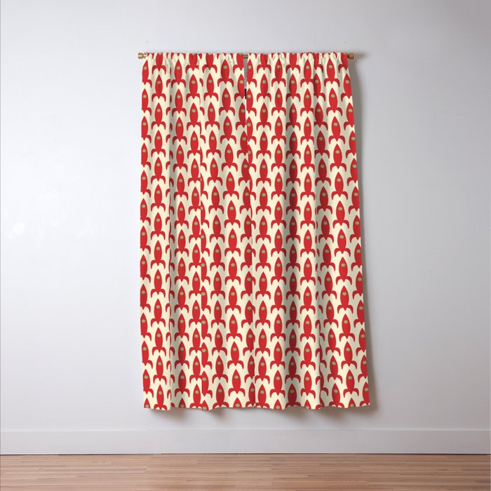Little Rockets Retro Mid Mod Pattern in Red, Light Olive Green, and Cream Window Curtain Gallery Image 3