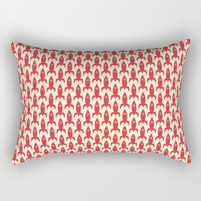 Little Rockets Retro Mid Mod Pattern in Red, Light Olive Green, and Cream Rectangular Pillow Gallery Image 1