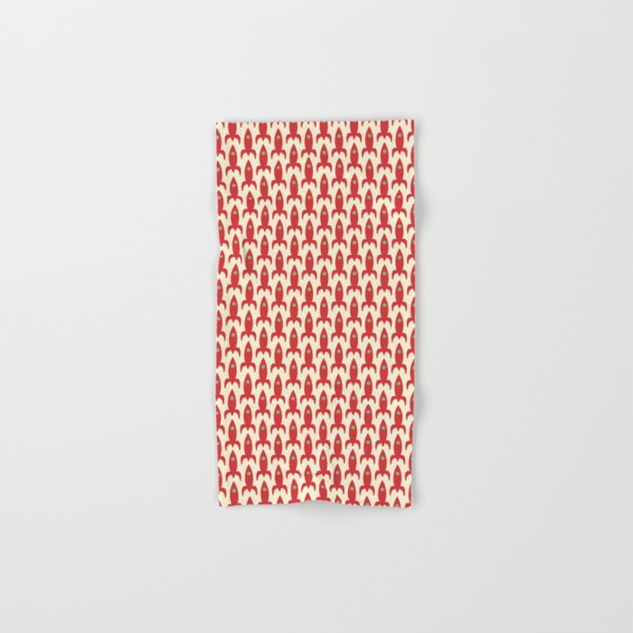 Little Rockets Retro Mid Mod Pattern in Red, Light Olive Green, and Cream Bath Towel Gallery Image 1