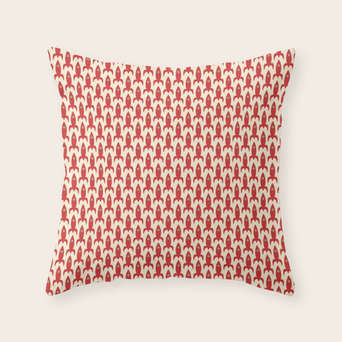Little Rockets Retro Mid Mod Pattern in Red, Light Olive Green, and Cream Throw Pillow Gallery Image 6