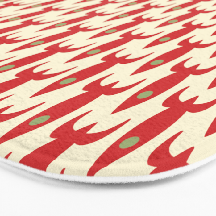 Little Rockets Retro Mid Mod Pattern in Red, Light Olive Green, and Cream Bath Mat Gallery Image 3