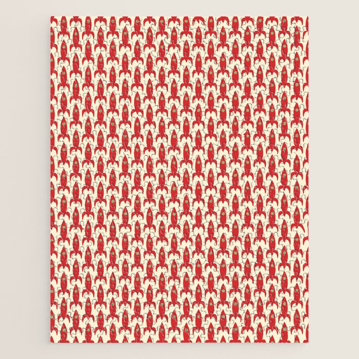 Little Rockets Retro Mid Mod Pattern in Red, Light Olive Green, and Cream Jigsaw Puzzle Gallery Image 1