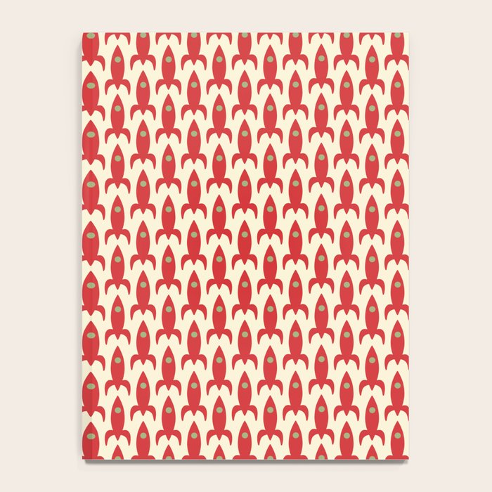 Little Rockets Retro Mid Mod Pattern in Red, Light Olive Green, and Cream Notebook Gallery Image 4