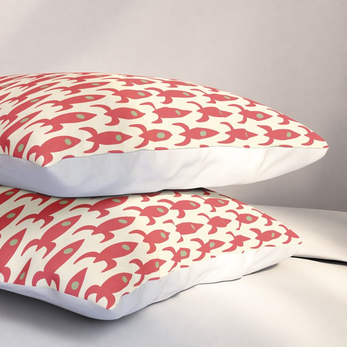 Little Rockets Retro Mid Mod Pattern in Red, Light Olive Green, and Cream Pillow Sham Gallery Image 3