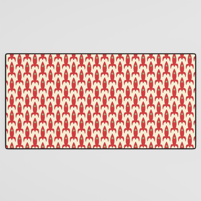 Little Rockets Retro Mid Mod Pattern in Red, Light Olive Green, and Cream Desk Mat Gallery Image 3