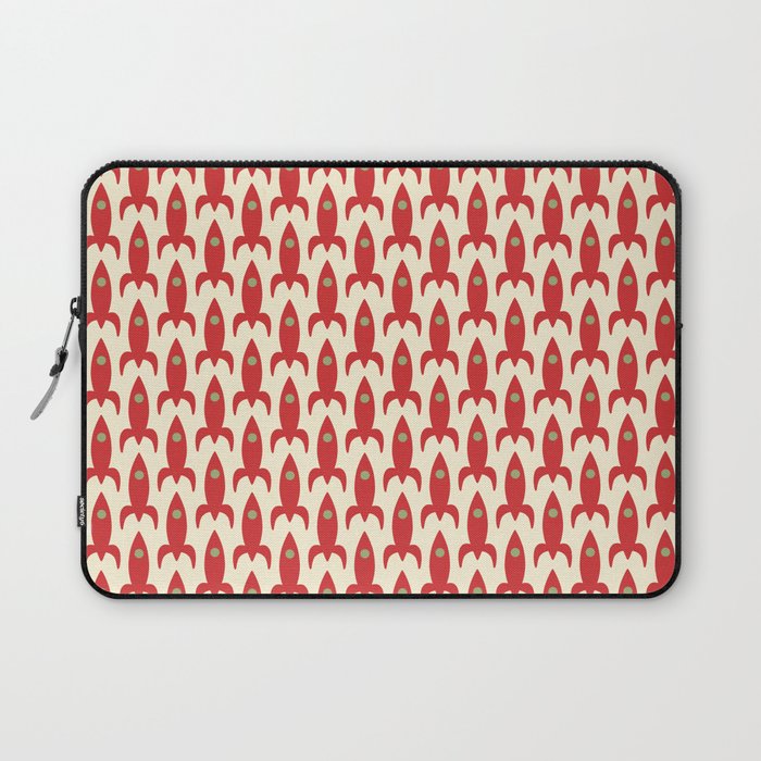 Little Rockets Retro Mid Mod Pattern in Red, Light Olive Green, and Cream Laptop Sleeve Gallery Image 1