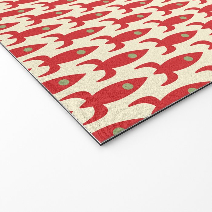 Little Rockets Retro Mid Mod Pattern in Red, Light Olive Green, and Cream Welcome Mat Gallery Image 2