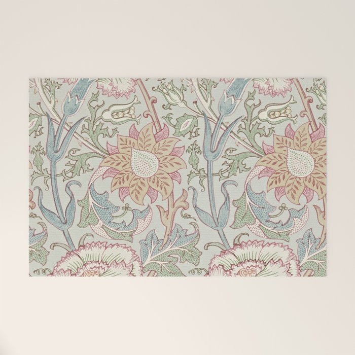 William Morris Vintage Pink and Rose Eggshell Blue Rose Pink Welcome Mat Gallery Image 1