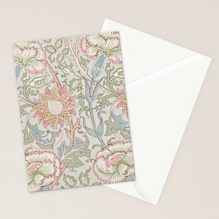 William Morris Vintage Pink and Rose Eggshell Blue Rose Pink Stationery Card Gallery Image 2