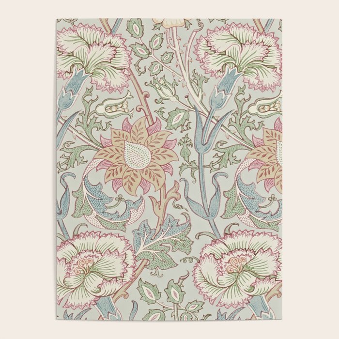 William Morris Vintage Pink and Rose Eggshell Blue Rose Pink Poster Gallery Image 4